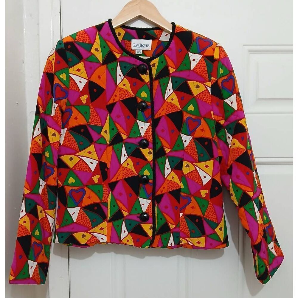 Vtg 90's gay boyer womens small 100% silk light puffer jacket green pink Spring